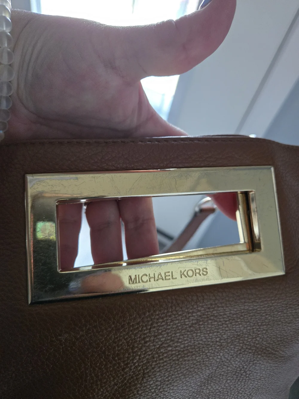 Michael Kors Brown Pebbled Leather Shoulder Bag with Gold Hardware